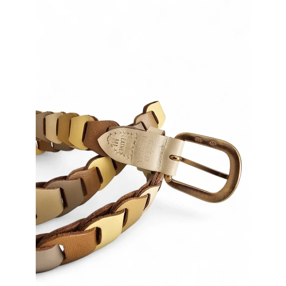 Interlocking‎ Link Belt Women's M/L Tan Neutral Multi-Tone Leather Boho